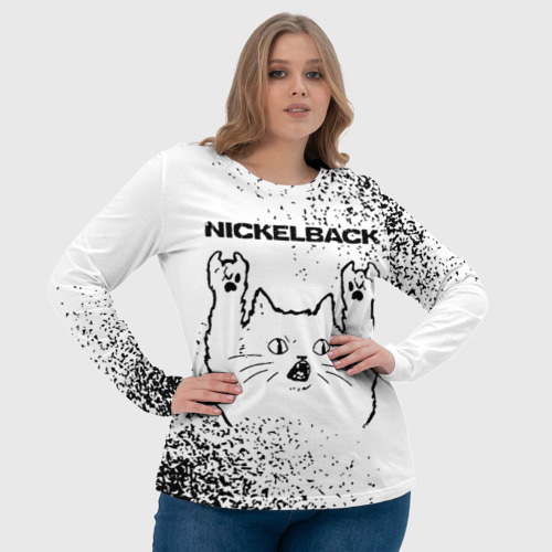 Женский лонгслив 3D Nickelback рок кот на светлом фоне, цвет 3D печать - фото 6