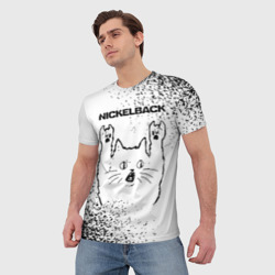 Мужская футболка 3D Nickelback рок кот на светлом фоне - фото 2