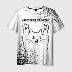 Мужская футболка 3D Nickelback рок кот на светлом фоне