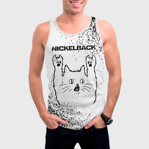 Мужская майка 3D Nickelback рок кот на светлом фоне, цвет 3D печать - фото 3