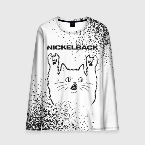 Мужской лонгслив 3D Nickelback рок кот на светлом фоне, цвет 3D печать