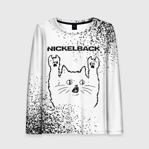 Женский лонгслив 3D Nickelback рок кот на светлом фоне, цвет 3D печать