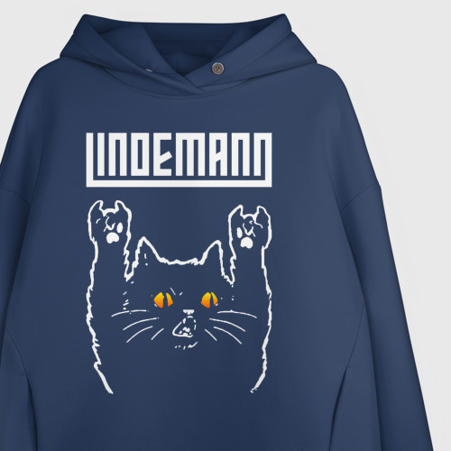Женское худи Oversize хлопок с принтом Lindemann rock cat, фото на моделе #1