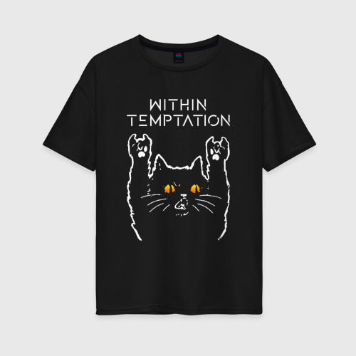Женская футболка хлопок Oversize с принтом Within Temptation rock cat, вид спереди #2