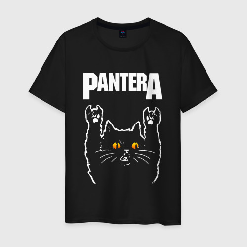 Мужская футболка хлопок Pantera rock cat, цвет черный