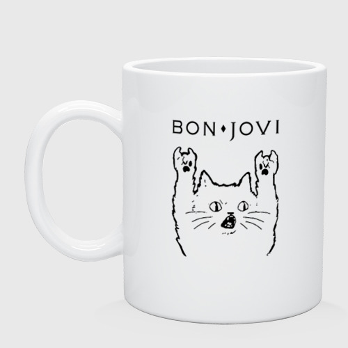 Кружка керамическая Bon Jovi - rock cat, цвет белый