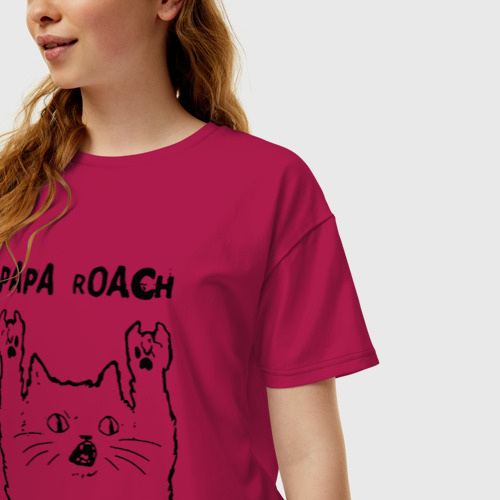 Женская футболка хлопок Oversize с принтом Papa Roach - rock cat, фото на моделе #1