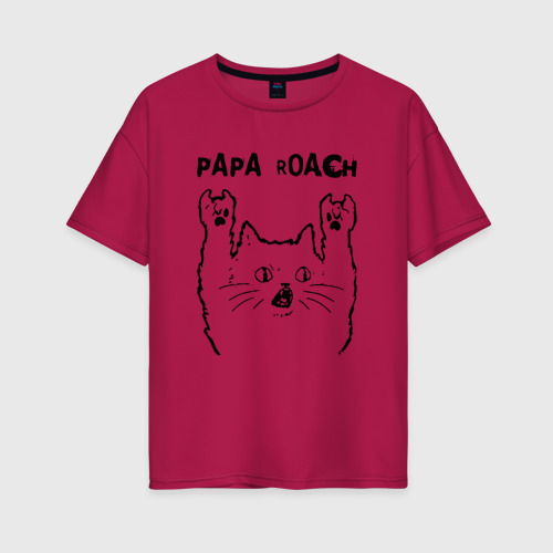Женская футболка хлопок Oversize с принтом Papa Roach - rock cat, вид спереди #2
