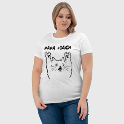 Футболка с принтом Papa Roach - rock cat для женщины, вид на модели спереди №4. Цвет основы: белый