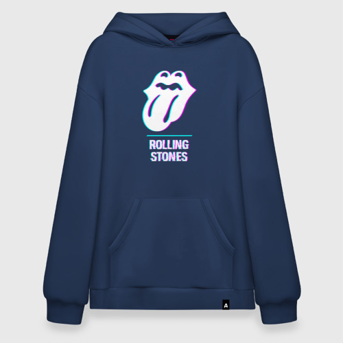 Худи SuperOversize хлопок Rolling Stones glitch rock, цвет темно-синий