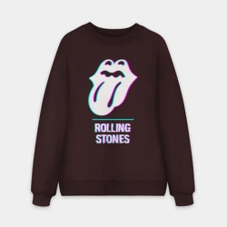 Мужской свитшот oversize без начеса хлопок Rolling Stones glitch rock