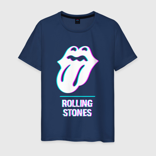 Мужская футболка из хлопка с принтом Rolling Stones glitch rock, вид спереди №1