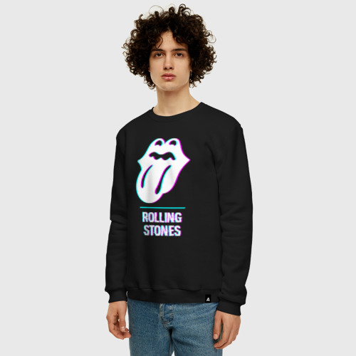 Мужской свитшот хлопок Rolling Stones glitch rock, цвет черный - фото 3