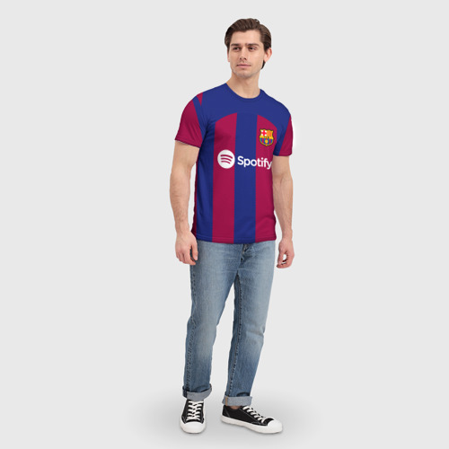 Мужская футболка 3D ФК Барселона форма 23-24 домашняя, цвет 3D печать - фото 5
