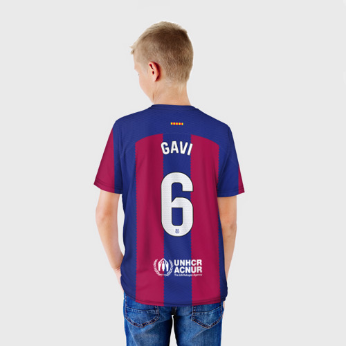 Детская футболка 3D Гави Барселона форма 23-24 домашняя, цвет 3D печать - фото 4