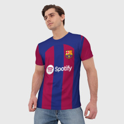 Футболка с принтом Гави Барселона форма 23-24 домашняя для мужчины, вид на модели спереди №2. Цвет основы: белый