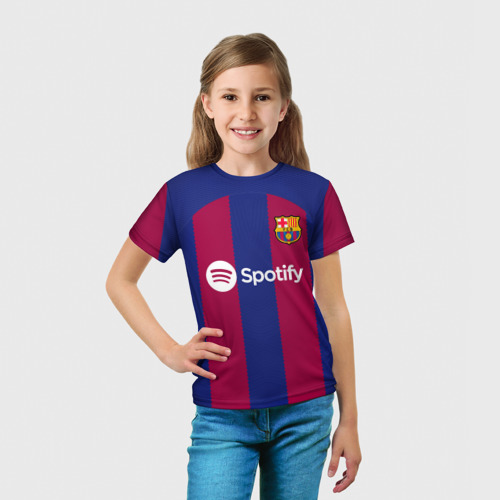 Детская футболка 3D Лионель Месси Барселона форма 23-24 домашняя, цвет 3D печать - фото 5