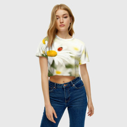 Женская футболка Crop-top 3D Божья коровка на ромашке - фото 2