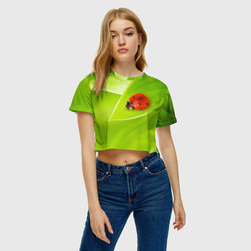 Женская футболка Crop-top 3D Божья коровка на траве, цвет 3D печать - фото 4