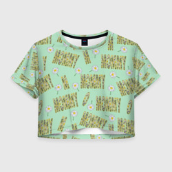 Женская футболка Crop-top 3D Мамуля - надпись и ромашка