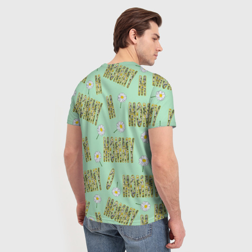 Мужская футболка 3D с принтом Мамуля - надпись и ромашка, вид сзади #2