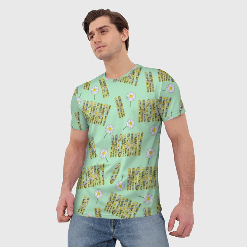 Мужская футболка 3D с принтом Мамуля - надпись и ромашка, фото на моделе #1