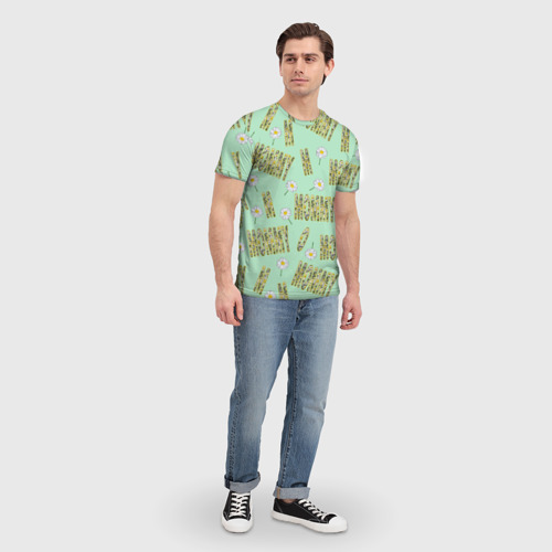 Мужская футболка 3D с принтом Мамуля - надпись и ромашка, вид сбоку #3