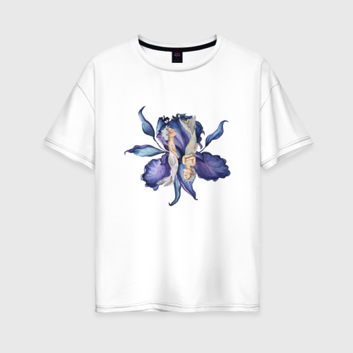 Женская футболка хлопок Oversize Русалки на цветке, цвет белый