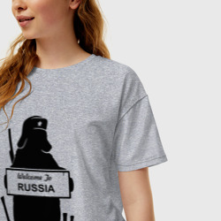 Женская футболка хлопок Oversize Россия медведь балалайка водка ушанка - фото 2