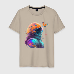Мужская футболка хлопок Астронавт и бабочки - нейросеть