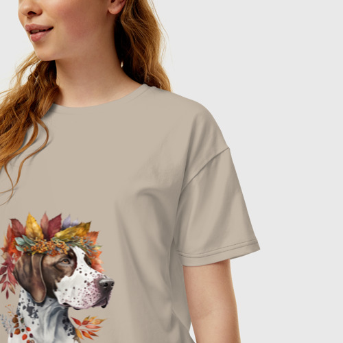 Женская футболка хлопок Oversize Английский пойнтер, осень, цвет миндальный - фото 3