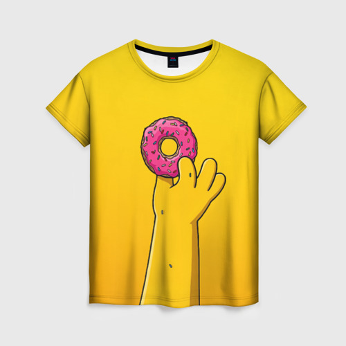 Женская футболка 3D с принтом Гомер и пончик, вид спереди #2
