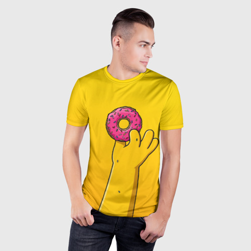 Мужская футболка 3D Slim Гомер и пончик, цвет 3D печать - фото 3