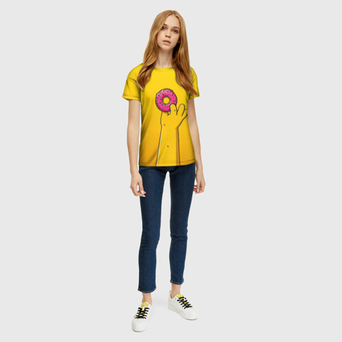Женская футболка 3D с принтом Гомер и пончик, вид сбоку #3