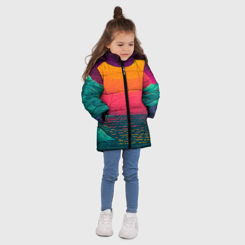 Зимняя куртка для девочек 3D с принтом Синтовый закат, вид сбоку #3