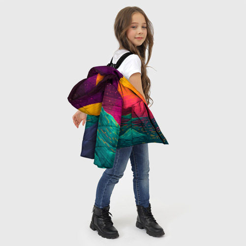 Зимняя куртка для девочек 3D с принтом Синтовый закат, фото #4