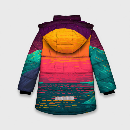 Зимняя куртка для девочек 3D с принтом Синтовый закат, вид сзади #1