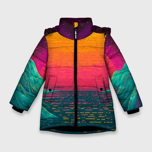 Зимняя куртка для девочек 3D с принтом Синтовый закат, вид спереди #2