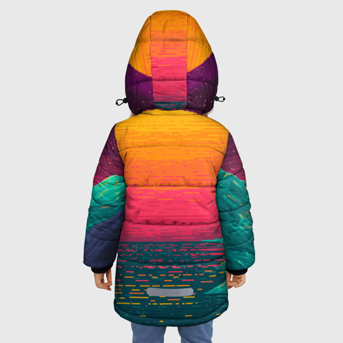 Зимняя куртка для девочек 3D с принтом Синтовый закат, вид сзади #2