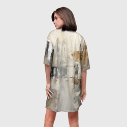 Платье с принтом Абстрактное искусство масло, бежевый, черный, желтый, пастельные оттенки для женщины, вид на модели сзади №2. Цвет основы: белый