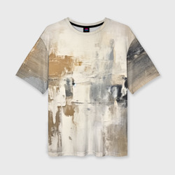 Абстрактное искусство масло, бежевый, черный, желтый, пастельные оттенки – Женская футболка oversize 3D с принтом купить со скидкой в -50%