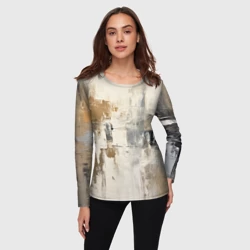 Женский лонгслив 3D Абстрактное искусство масло, бежевый, черный, желтый, пастельные оттенки - фото 2
