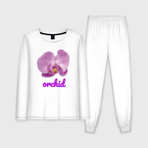 Женская пижама с лонгсливом хлопок Фиолетовая орхидея, цвет белый