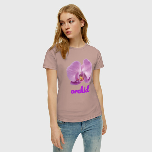 Женская футболка хлопок Фиолетовая орхидея, цвет пыльно-розовый - фото 3