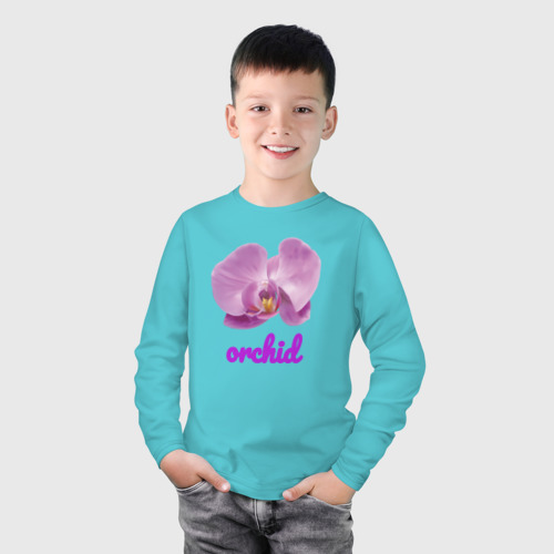 Детский лонгслив хлопок Фиолетовая орхидея, цвет бирюзовый - фото 3