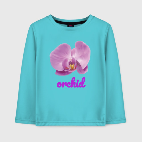 Детский лонгслив хлопок Фиолетовая орхидея, цвет бирюзовый
