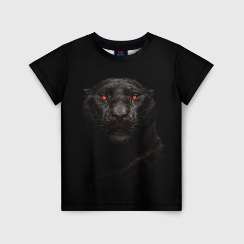 Детская футболка 3D с принтом Пантера крадется, вид спереди #2