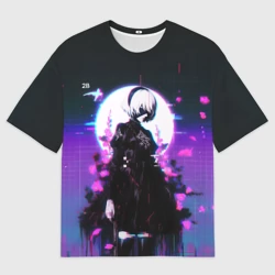 Женская футболка oversize 3D Nier Automata 2b neon