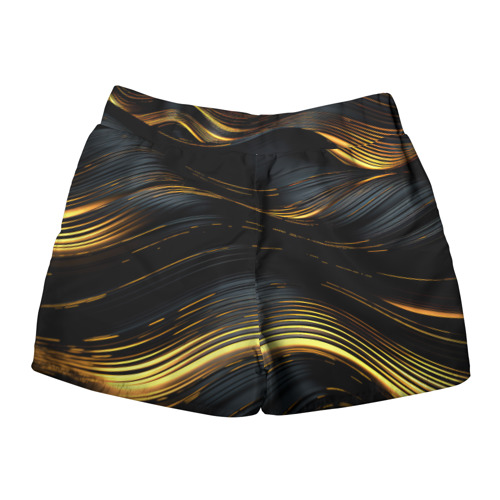 Женские шорты 3D с принтом Золотые волны на  черном фоне, вид сзади #1