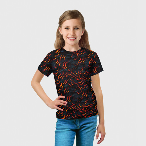 Детская футболка 3D с принтом Оранжевые лепестки, вид сбоку #3